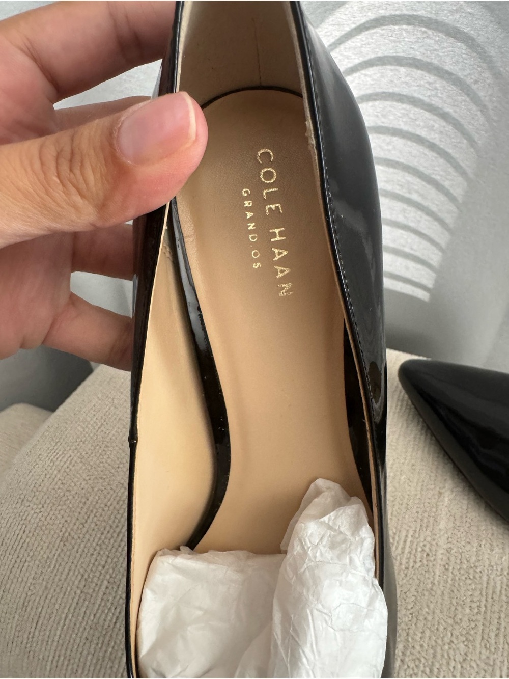 Cole Haan Grand OS Womens 8 Black Patent Pointed Toe Stiletto Pumps Heels - Picture 2 of 9